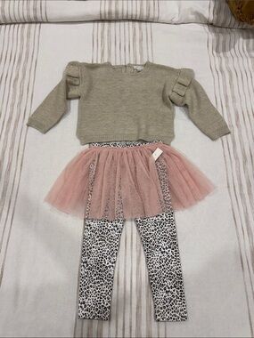 Kids Sparkle Sweater & Pink Tulle Skirt Legging Set